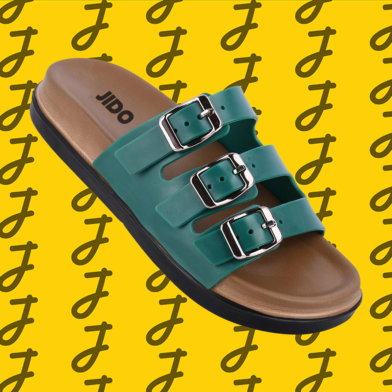Triple-Buckle Strap Slide in Green