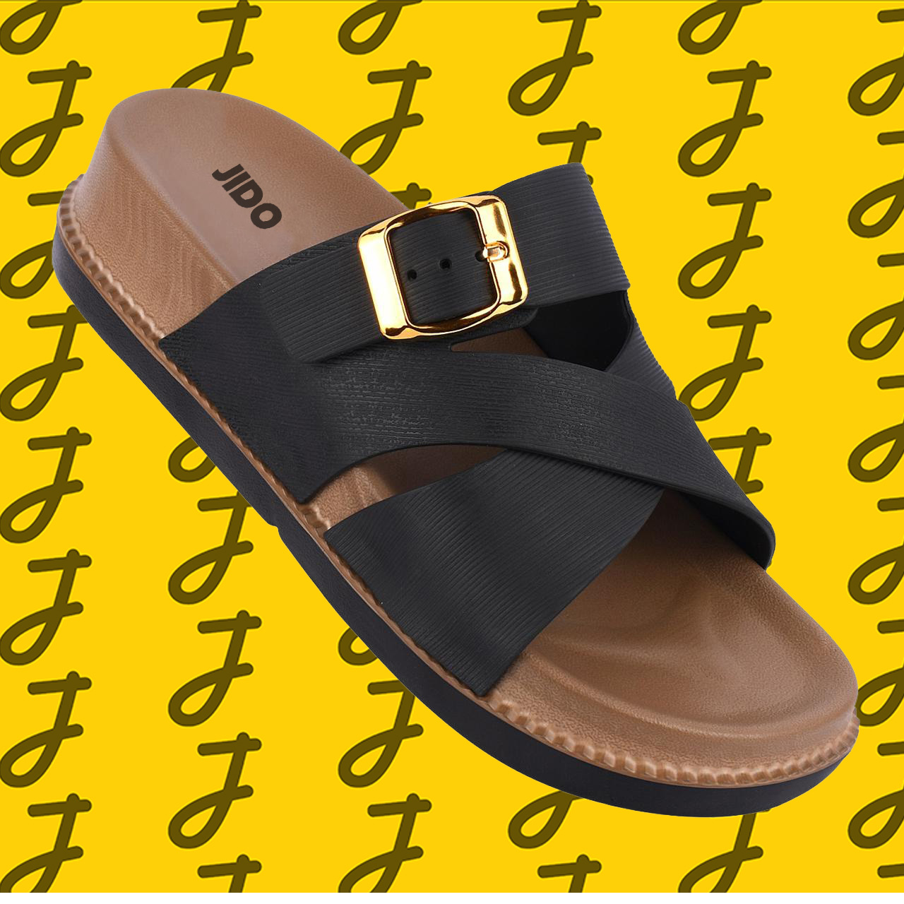 Single-Buckle Cross-Strap Slide in Black